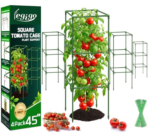 Legigo 4 Pack Square Tomato Cages- 45 Inch Heavy Duty Tomato Trellis for Climbing Plants Outdoor, Tomato Plant Support Stakes Cage Garden Trellis for Garden Raised Garden Bed Cucumbers Vegetables