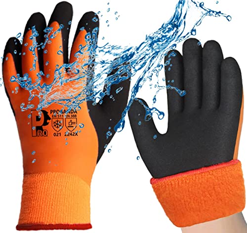 PROGANDA Waterproof Work Gloves Thermal Liner Superior Grip Coating Warm for Outdoor Cold Weather Car Cleaing Gardening Fishing Multi-Purpose
