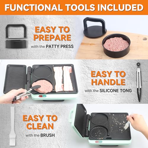 Baker's Friend Breakfast Sandwich Maker, Nonstick Electric Griddle & Grill Combo, 3 in 1 Breakfast Station, Make Egg Muffin Sandwiches Burgers Hot dogs & Pancakes, Includes Burger Press, Tong & Brush - Image 6