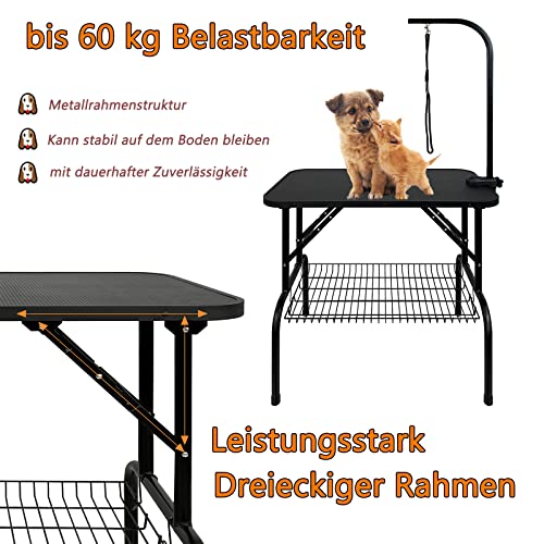 YRHome Hundepflegetisch Höhenverstellbar Trimmtisch für Hunde Hunde Badetisch Hundefriseur Tisch Schertisch Pflegetisch rutschfest mit Schlingen und Ablage bis 60 KG Belastbar 80,5x46x76cm(Klein)