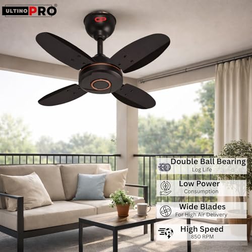 Image of High-Speed Ceiling Fan 24inch (600mm) 2 YEAR WARRANTY 4 Blade Anti-Dust Ceiling Fan Suitable for Kitchen, Veranda, Balcony, Small Room, office. (SMOKE BROWN /SH24)