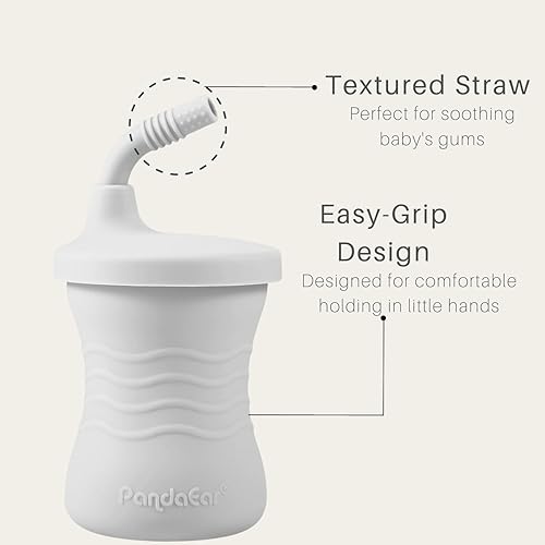 Miniatura 3 de PandaEar Vaso de entrenamiento de silicona, paquete de 3 tazas para beber con popote para bebés y niños pequeños de 6 meses en adelante