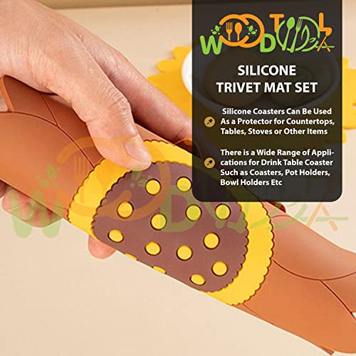 Image of Silicone Trivet Mat - Sunflower Hot Pot Holder Pads - Coasters for Kitchen - Placemat for Hot Dishes - Hot Pads for Table (Set of 4, Big, Multi)