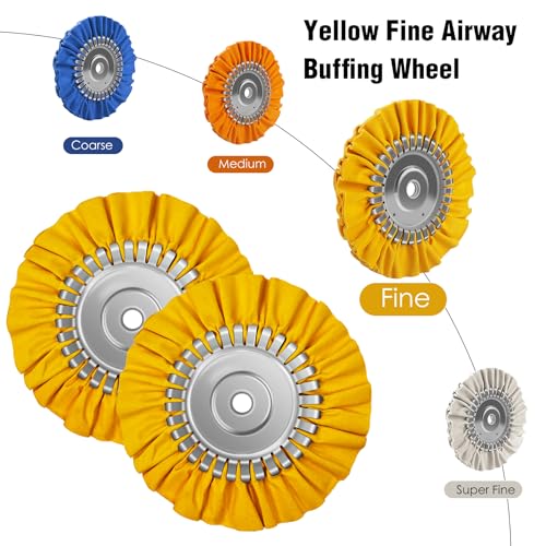 Image of 2PCS 8 inch Airway Buffing Wheel with 5 /8 inch Arbor Flange-Free Hub, Yellow Buffing Wheels for Angle Grinder, Metal Polishing Wheel for Aluminum Wheels Stainless Steel Oxidation Removal