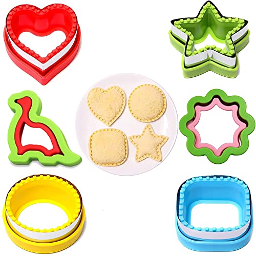 6PC Sandwich Cutter and Sealer - Decruster Sandwich Maker - Cut and Seal - Great for Lunchbox and Bento Box - Boys and Girls Kids Lunch - Sandwich Cutters for Kids