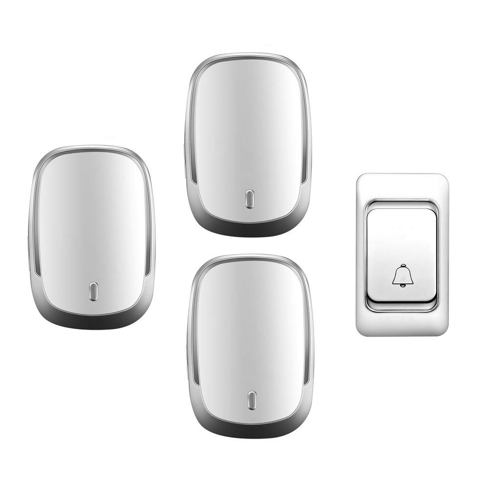 Campanello Wireless Impermeabile Ip44, Kit Campanello per Porta Ultra Lungo per La Casa, 1 Pulsante + 3 Ricevitori, 36 Suonerie, 4 Livelli di Volume, Nero, Bianco