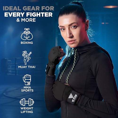Image of WYOX Gel Boxing Hand Wraps Inner Gloves for Men & Women - 80cm /31inch Quick Wrist Strap, Padded Knuckle Support, Fingerless MMA Muay Thai Kickboxing Wraps for Training, Punching & Martial Arts