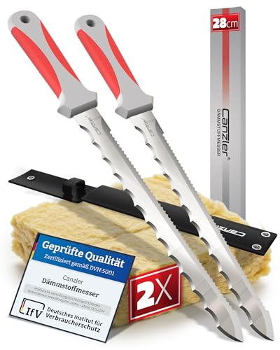 Canzler 2x Dämmstoffmesser 28cm - Präzise Edelstahlklinge mit Schutzetui | 2K Kunststoffgriff | Dämmstoffschneider | Ideal für Schneiden von Steinwolle, Glaswolle, Styropor, Dämmwolle etc.