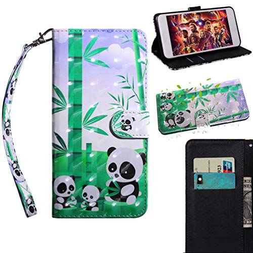 Samsung Galaxy A20e Case, Wallet Folio Flip Premium Shockproof PU Leather Notebook Cover with Card Holder Slot Pockets Wrist Strap Kickstand Magnetic Closure for Samsung Galaxy A20e Bamboo Panda