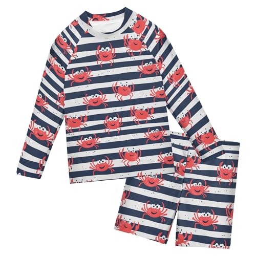 Cute Crab Stripe Baby Boys' Toddler Long Sleeved Rashguard Swim Bathing Suit Set B0404074