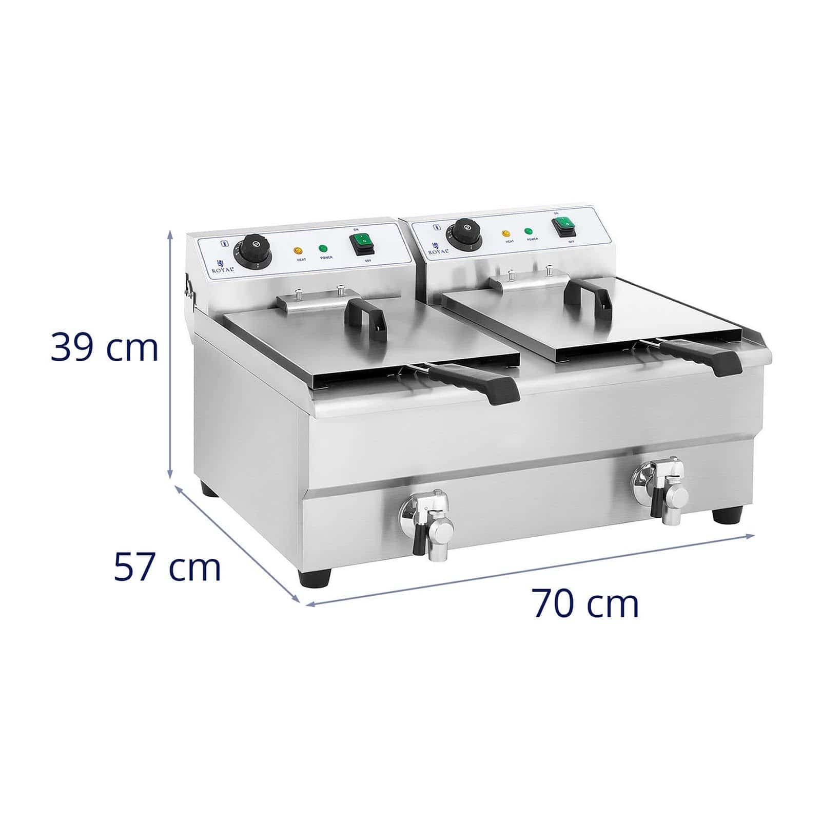 Royal Catering Friteuse Électrique 2 x 3 200 W, 2 x 16 l Au Total / 2 x 12 l D’Huile, Thermostat, 2 Robinets, Acier Inoxydable, De Restaurant Double Professionnelle Commerciale
