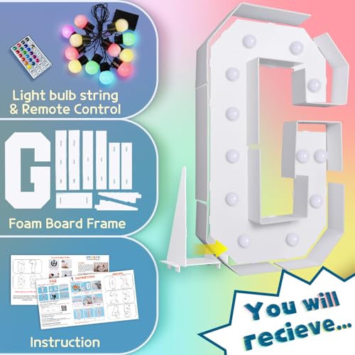Image of Imprsv Colorful Marquee Letters 4 Feet Tall, Large Light up Letters G | RGB with Remote, Birthday Party Decorations Anniversary Wedding Decorations Assembly Required 21 Pcs Accessory Set