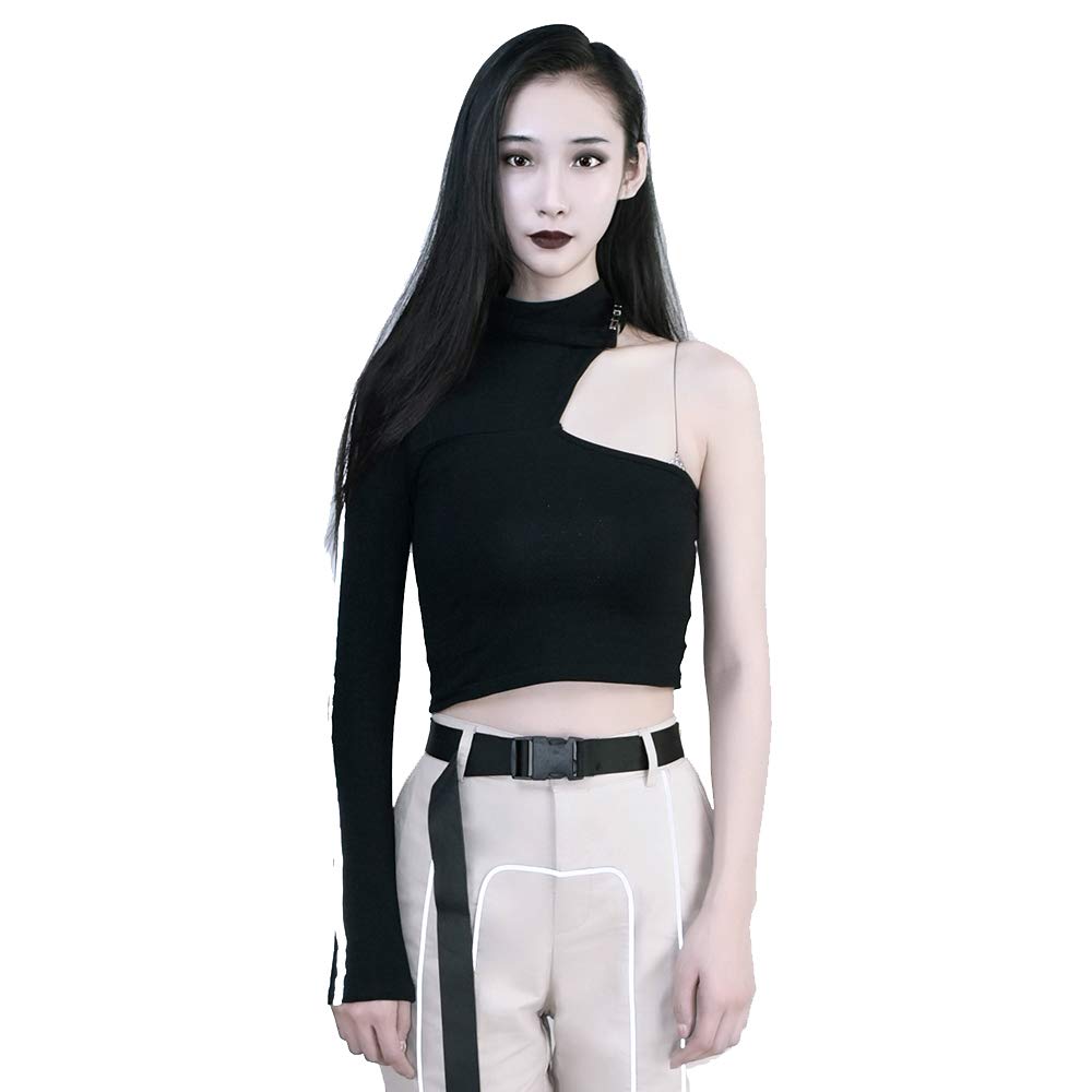 steelsir Long Sleeve t Shirt Women Round Neck Reflective Strip Stitching Hollow Short Sleeve Shirts for Women Shoulder Shirt