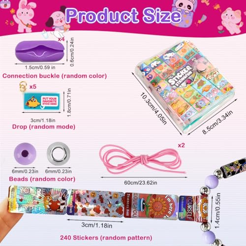 Image of PATPAT 240Pcs DIY Sticky Rolls Bracelet Kit, Fun Sticker Roll Bracelet for Girls Stylish with 240 Mini Stickers, Assorted Beads & Charms, Friendship Bracelet Making Set Birthday Gift for Kids