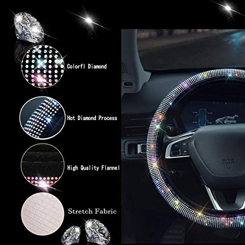 Shering Bling Rhinestones Steering Wheel Cover with Crystal Diamond Sparkling Car SUV Breathable Anti-Slip Steering Wheel Protector for Women ,Party,Birthday Gift((Fit 14.2\"-15.3\" Inch))