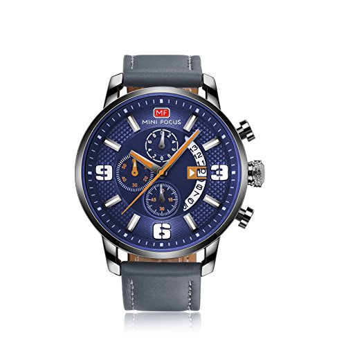 Herren Fashion Multifunktional Luminox Wasserdicht Uhr Chronograph Quarz mit Leder Armband MF0025G.03 Blau