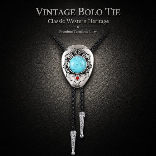 Image of Turquoise Bolo Tie for Men, Leather Braided Necktie Western Cowboy Bola Tie Costume Accessories for Men Women