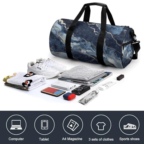 Marble Navy Blue Mixed Gym Bag for Men Women, Sturdy Oxford Cloth Travel Bags with Removable Shoulder Strap, Waterproof Duffel Bag for Fitness, Travel, Yoga4