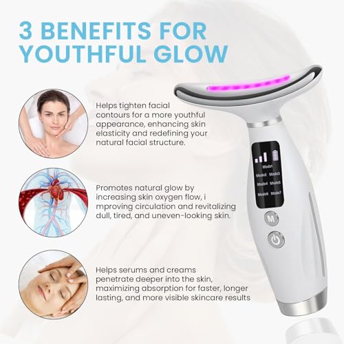 Image of KIMEE 2025 Style - Face Massager Electric, Anti Ageing Device, 7 in 1 Multi-Function Facial Massager and 45±5C Heat, Electric Neck Face Lifting Massager, for Skin Care,Smoothing Wrinkles,Firming Skin and Neck Lifting (White) (7 IN 1)
