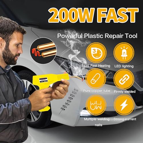 Image of 200W Cordless Plastic Welder - 1050Pcs 6 Types Hot Staples, 5000mAh Rechargeable Battery, Bumper Repair Kit (Yellow)