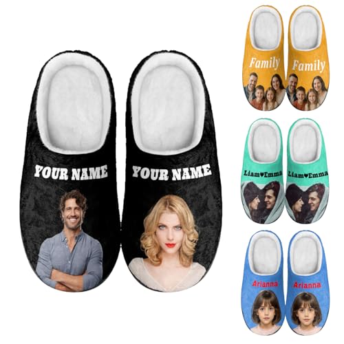 RoPox Pantuflas de Algodón Personalizadas, Personalizables con fotos y texto, suelas de Goma antideslizantes el interior de los zapatos Furry, Regalos Personalizados para Familiares y Amigos