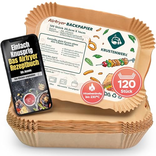 KRUSTENWERK® 120 Stück Backpapier für Heißluftfritteuse Ninja 20,5x14cm | Airfryer Backpapier für Ninja Double Stack XL ...
