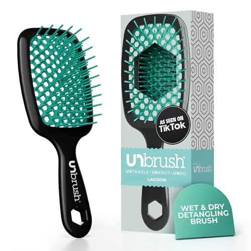 FHI Heat UNbrush Detangling Brush for Pain-Free Brushing on All Wet or Dry Hair Types — Durable DuoFlex Anti-Static Bristles, Lightweight Handle, Vented Hair Brush, Lagoon