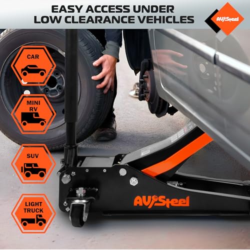 image for AV Steel Low Profile Floor Jack 3 Ton (6600 lbs), Heavy Duty Hydraulic