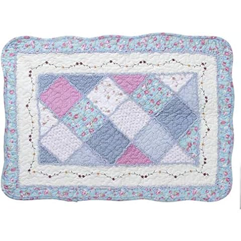 Florence Happy @ England Shabby Chic Blue Floral Patchwork Quilted Cotton Bedroom Bath Floor Mat Rug Cover