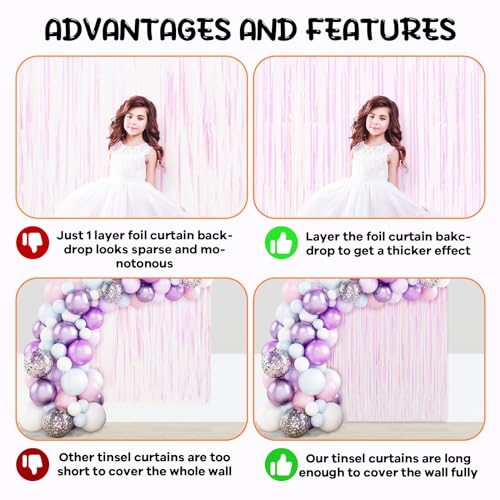 Image of Voircoloria 2 Pack Iridescent Tinsel Foil Fringe Curtains, Iridescent Party Decorations, Metallic Tinsel Party Streamers Backdrop for Mermaid Birthday Baby Shower Slumber Wedding Party Decorations