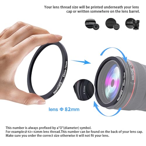 Image of 82mm to 72mm /82mm-72mm Step-Down Ring Filter Adapter for All Brands UV,ND,CPL,Metal Step-Down Ring Adapter