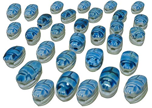 12 XXS Deluxe Scarab Beetle Bug Beads Egyptian Handmade Faience Lucky Luck Stone Pharaoh Hieroglyphics With Hole Pendant Necklace Bracelet Jewelry Making Natural Hand Carved Egypt Loose Bead