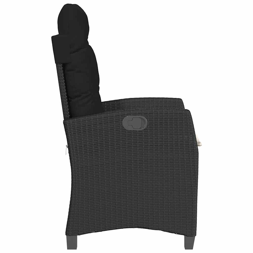 Fengshui Fotel ogrodowy, czarny, z polirattanu, regulowany, z poduszką