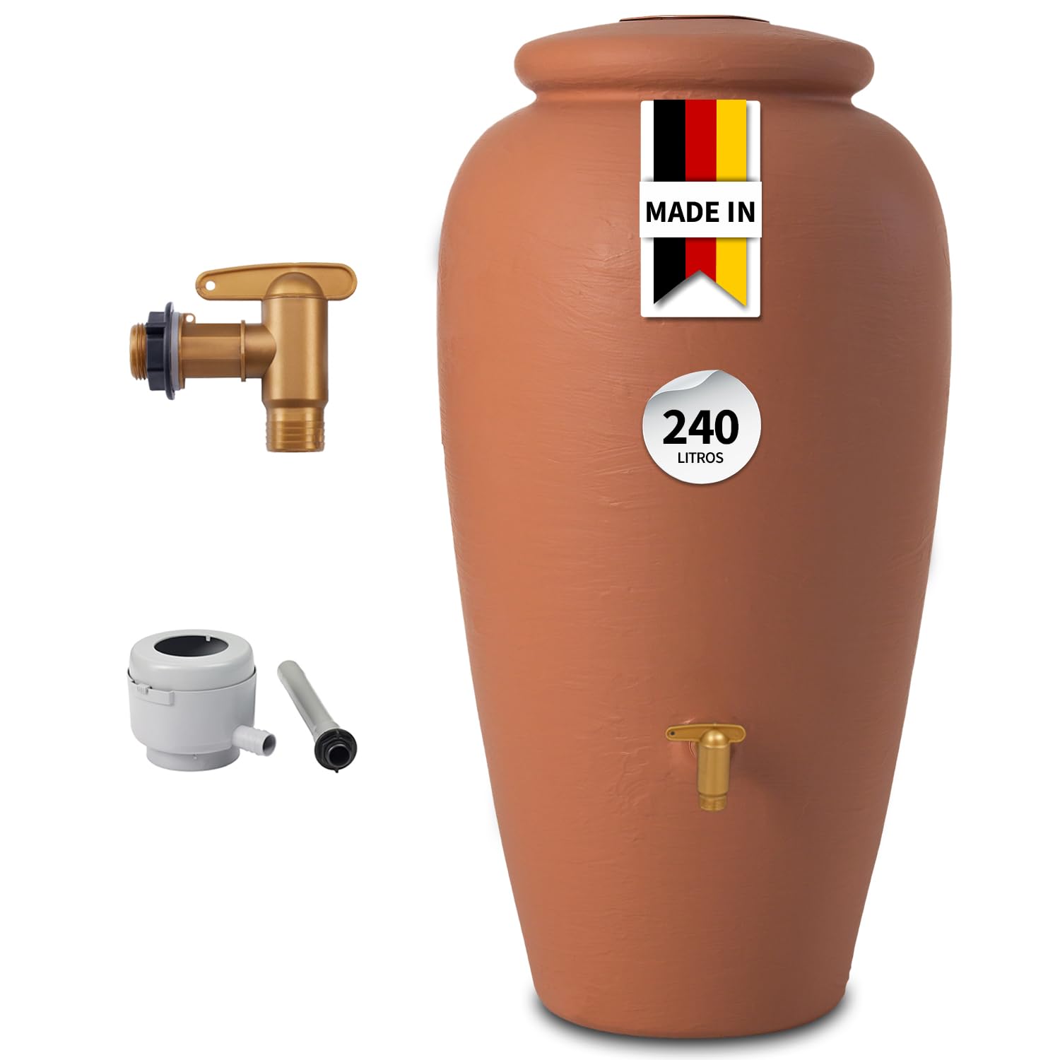 GARANTIA ánfora Set Completo 240 L Terracota Incl. Grifo de Salida de plástico y conexión al bajante