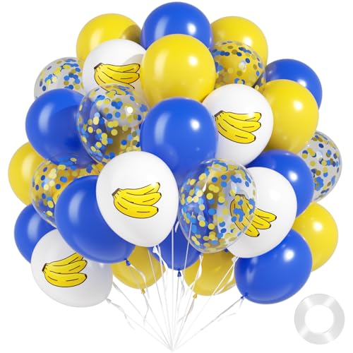 60pcs Blue and Yellow Balloons with Blue White Print Confetti Balloons for Graduation Baby Shower Birthday Party Decorations