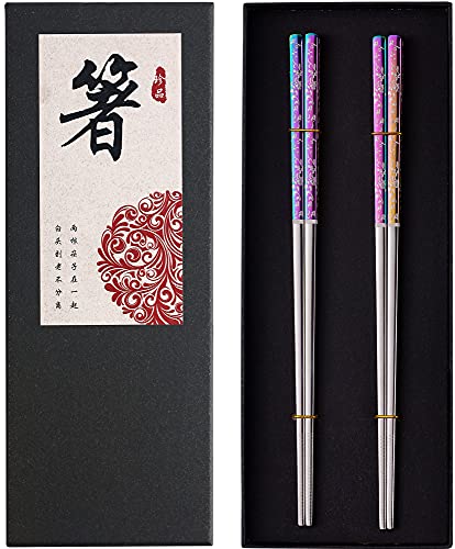 Greatamzor Metal Chopsticks, Reusable Dazzling Rainbow Stainless Steel, Titanium Plated, Non-slip,...