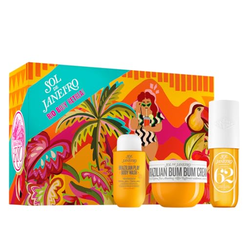 Sol de Janeiro Gift Set - Rio Body Retreat | Brazilian Bum Bum Cream 5 fl oz. Brazilian Play Body Wash 3 fl oz. Cheirosa 62 Perfume Mist 3 fl oz.