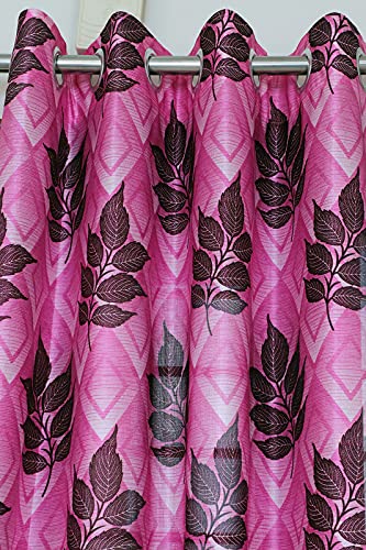 Image of Exporthub 2 Pieces Fancy Design Purple Flowers Leaf Heavy Quality Polyester Eyelet Door Curtains -Length 7 Feet (EHSPR780 74)