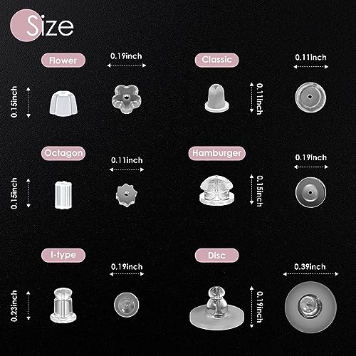 Image of Earring Backs, Earring Backings iBayam Multiple Styles Earring Back Clips Earring Backs Butterfly Metal Rubber Plastic Secure Earring Backs for Safety (550)