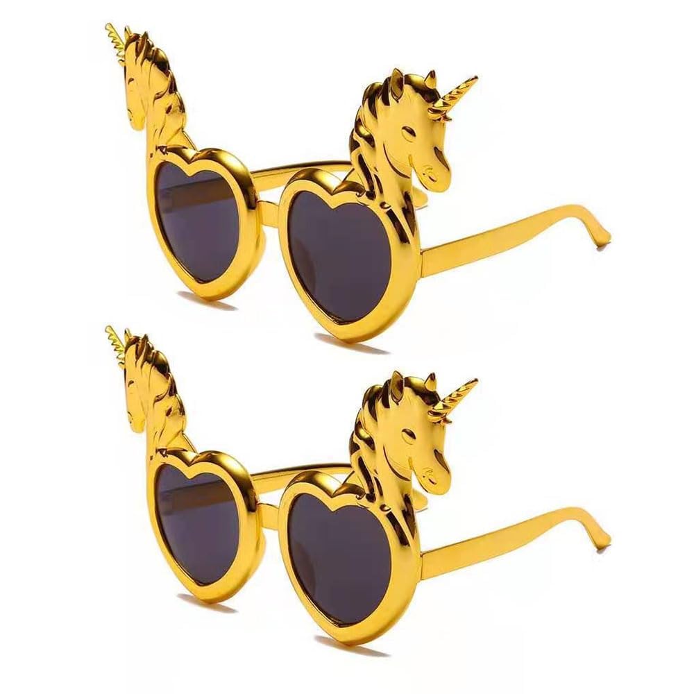 XFSRG Pack of 2 Creative Unicorn Heart Glasses Funny Funny Sunglasses Crazy Sunglasses Funny & Comfortable for Party Selfie & Props (Transparent)