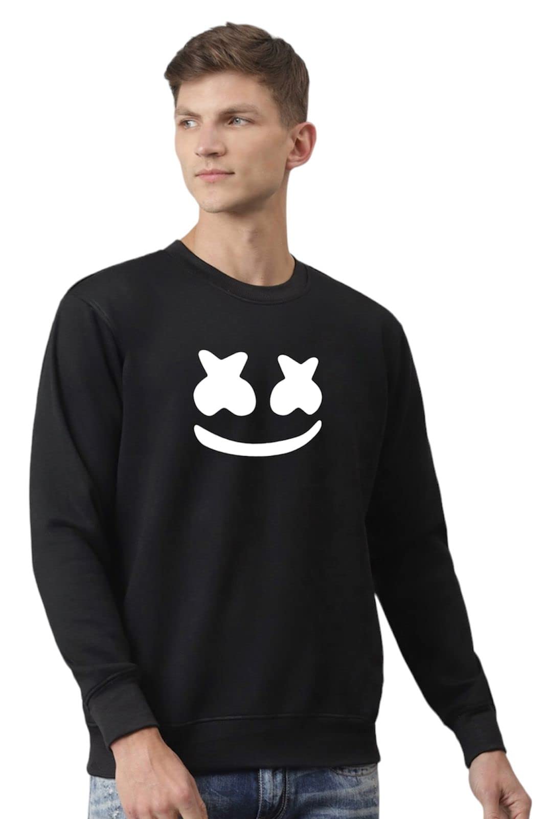 MALVIS Men Black Round Neck Solid Full Sleeve Sweatshirt-ML12MBLKMRSMLO