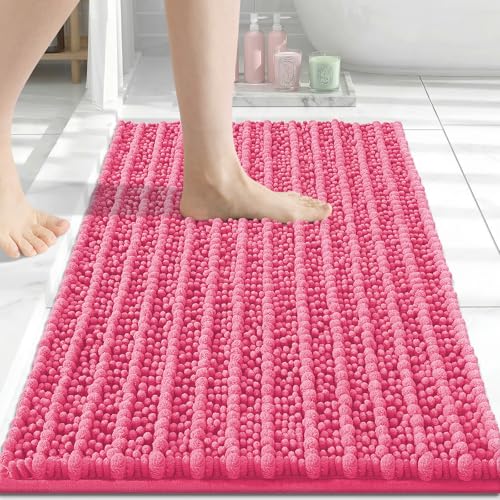 Image of Arotive Luxury Small Bathroom Rugs 24x16, Extra Soft Thick Absorbent Shaggy Chenille Bath Rugs, Machine Wash Dry, Bath Mats for Bathroom Floor, Tub and Shower, Home Decor Accessories, Deep Pink
