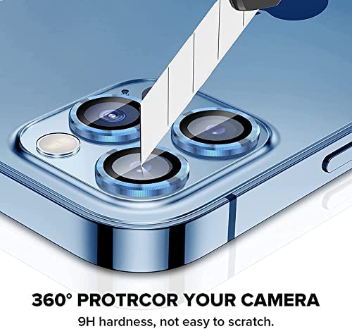 Image of Diamond Camera Lens Protector for iPhone 14 /14 Plus | Metal Ring Lens Guard | Scratch Resistant | HD Clear | Easy Install | Shock & Dust Protection Blue Diamond