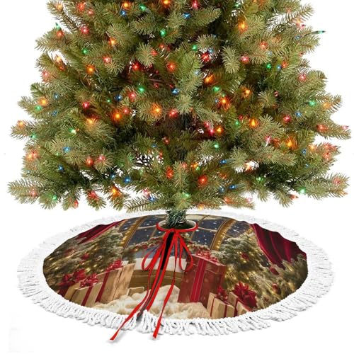 Jupe d'arbre de Noël couverture de base ronde décorations de fête à domicile lune - 5