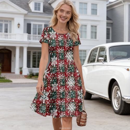Image of POLERO Sunflower Dress for Women Floral Summer Dresses Short Sleeve Casual Sundresses Midi Dresses