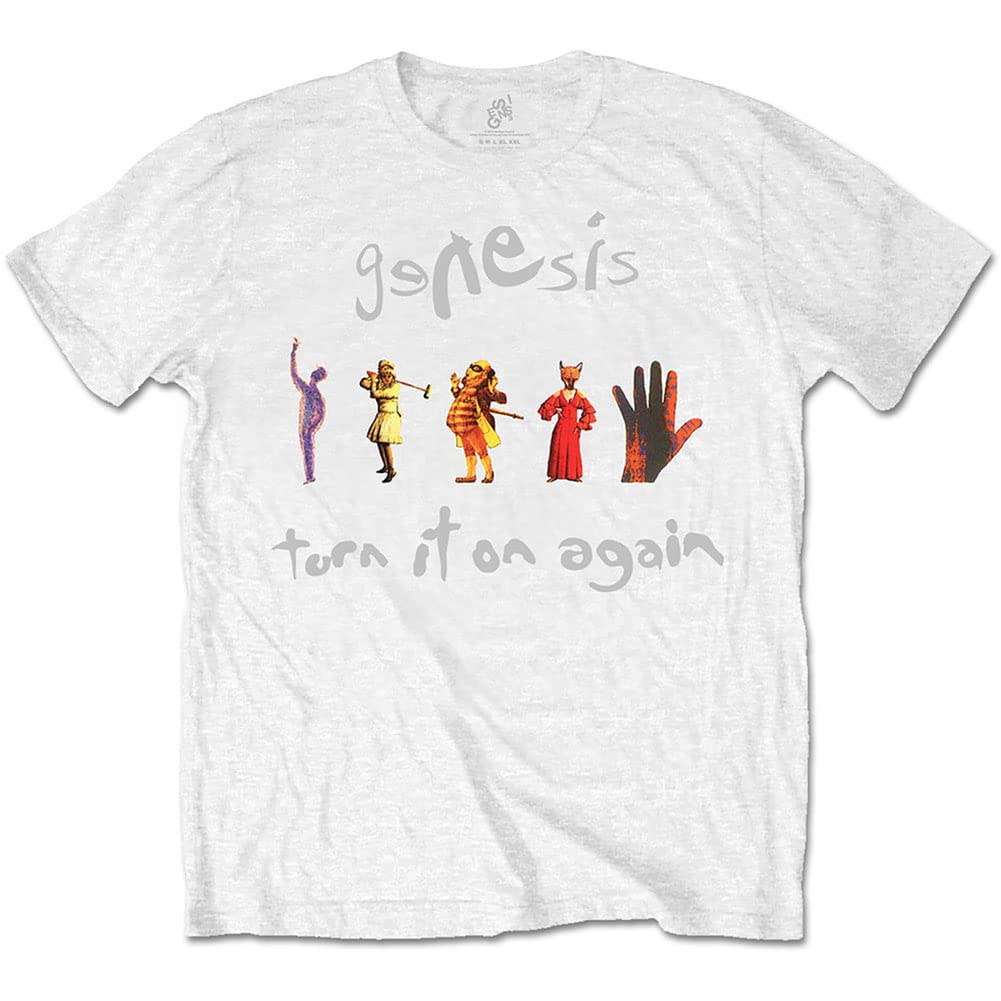 Rock Off Officially Licensed Products Men's White Rockoff Trade Genesis Turn It On Again T - Shirt, ( White), Medium