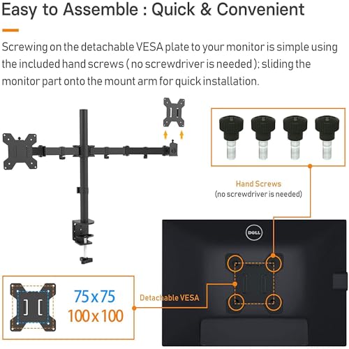 Image of SYGA Double Monitor Stand Dual Arm Desk Mount for Screen Size 10 inch to 30 inch Fully Height Adjustable Bracket Ergonomic 180 Tilt, 360 Rotation & 360 Swivel Arm - VESA Dimensions: 75x75-100x100 - Dual