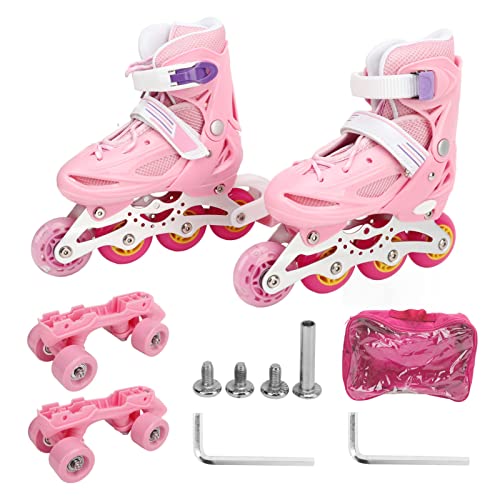 Lylithuif Patines de ruedas para niños, tamaño ajustable, ruedas en línea de una sola, de doble, color rosa, para patinaje en interiores y exteriores, para niños y adultos
