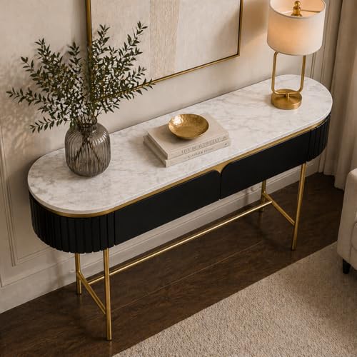 Image of The Attic Carlston Console Table, Console Table for Living Room Foyer, Black Gold Finish