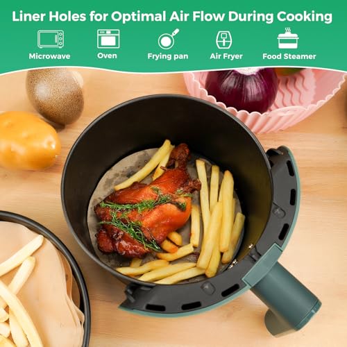 Image of Vailnd Air Fryer Parchment Paper, 50pcs Disposable Air Fryer Liners Round, 8.5In Unbleached Parchment Paper Sheets, Perforated Food Steamer Liner for Baking Cooking